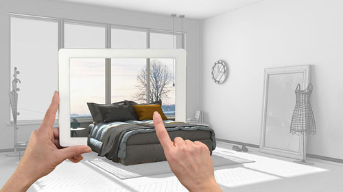 Bed in VR on tablet in bedroom