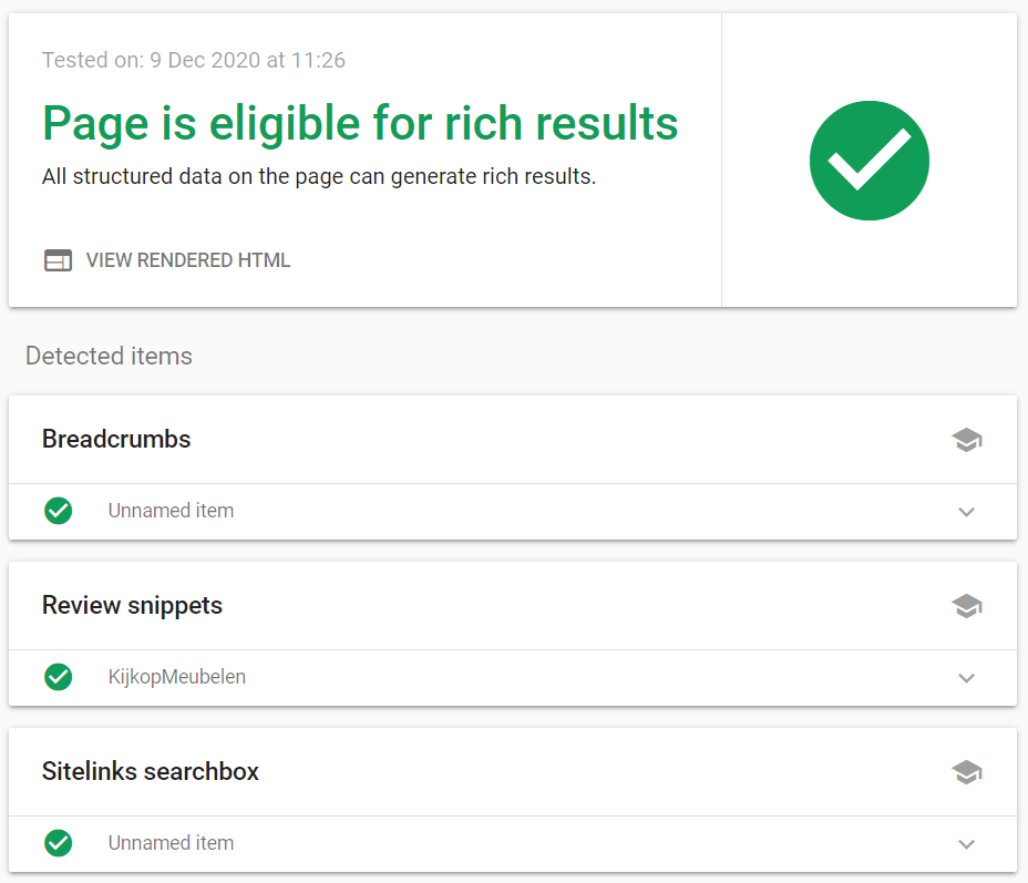 Rich Results Test Google voorbeeld