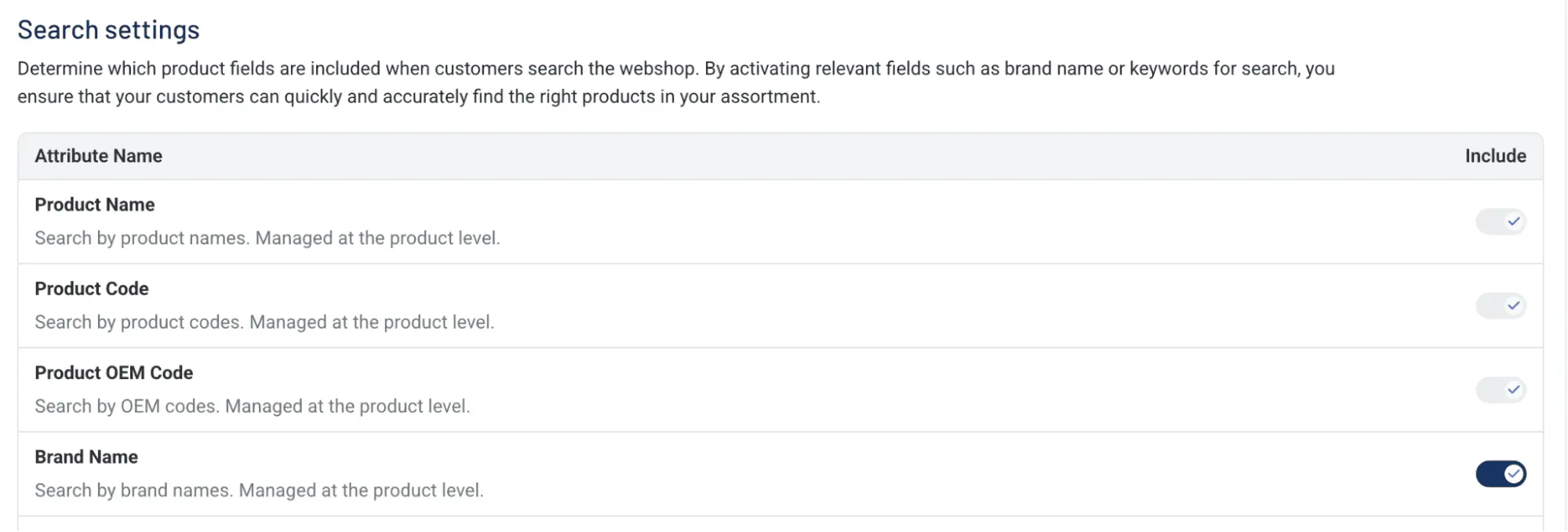 Search settings